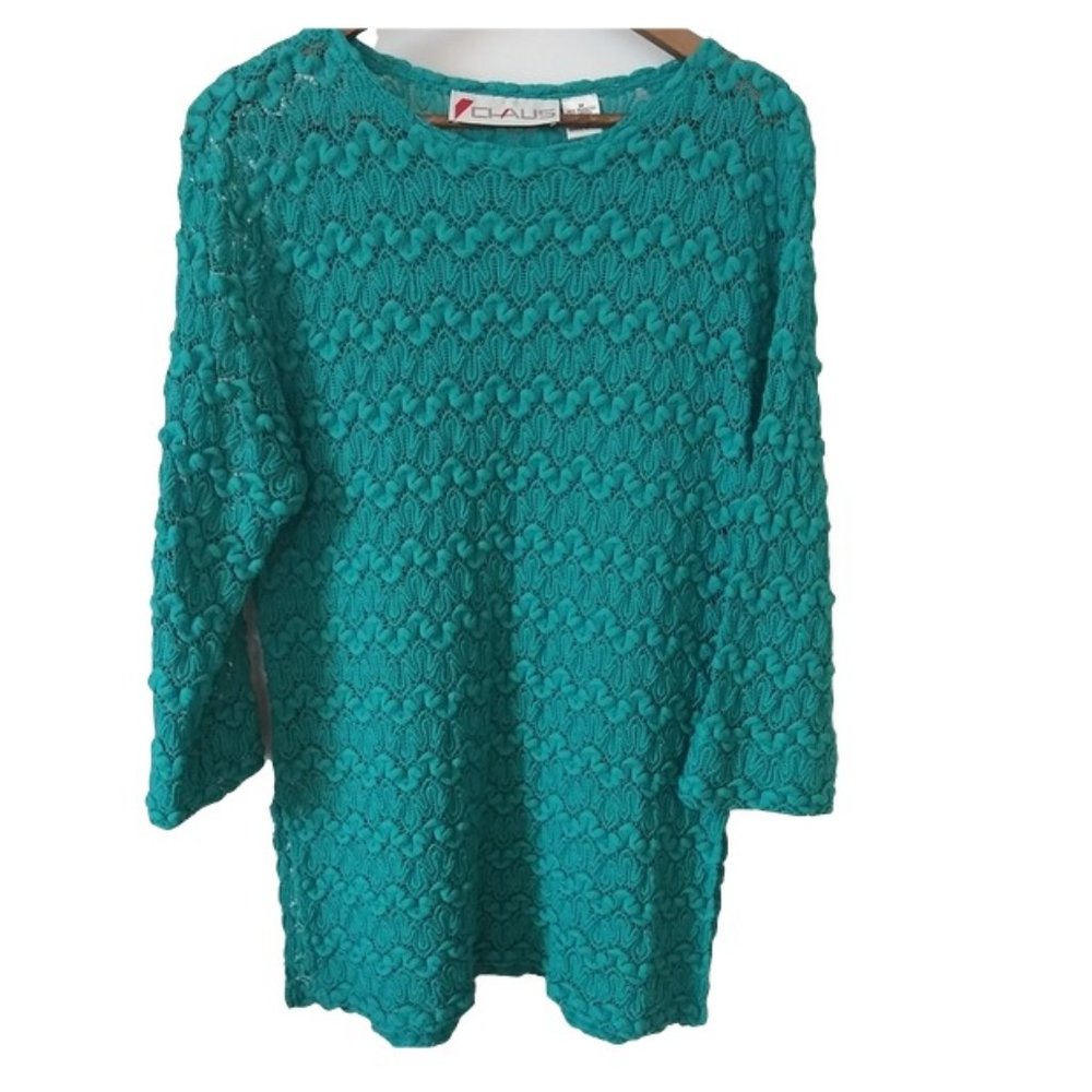 Chaus | Vintage Teal Open-Knit Abstract Weave Tunic Swim/Beach Cover-Up
